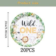 Bộ đồ dùng ăn uống dùng một lần họa tiết động vật cho sinh nhật lần thứ nhất, đĩa tiệc 7/9 inch, đĩa giấy, cốc, khăn ăn dùng một lần, thích hợp cho các dịp lễ, đám cưới, lễ đính hôn, sinh nhật, tiệc tùng, sự kiện kỷ niệm. - Nhiều màu - Xem 12