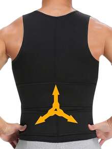 Men's Double Waist Cinch Shapewear Zipper Closure Abdominal And Bust Support Vest Gym Sweat-Proof Body Shaper Sculpting Belly Fat - Black - View 4