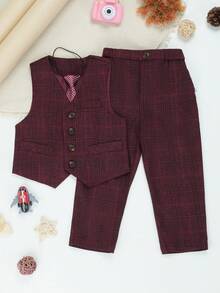 Bộ vest lịch sự dành cho bé trai, kiểu quý ông Anh Quốc, gồm áo vest, quần và cà vạt (Áo vest + Quần + Cà vạt) - Đỏ - Xem 2