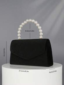 1pc Women's New Pearl Velvet Wrist Bag, Evening Bag, Collar Bag, Chain Bag, Dress Bag, Wedding Bag. Suitable For Parties, Birthday Parties, Proms, Bars, Nightclubs, Birthday Gift, Mother's Day Gift - màu đen - Xem 7