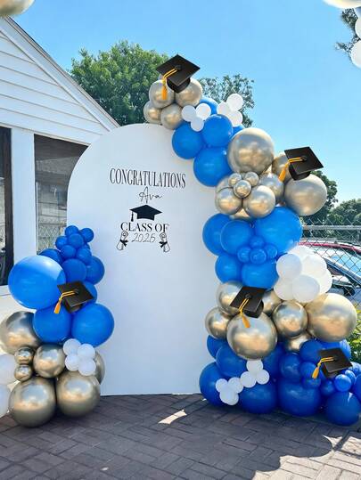 102pcs Graduation Arch Balloon Set, Includes Gold, Blue And White Latex Balloons, Arch Balloons, Suitable For Graduation Decoration, Graduation Party, Celebration, School Events And Campus Decoration, Indoor Decoration, Class Of 2026 Graduation Party