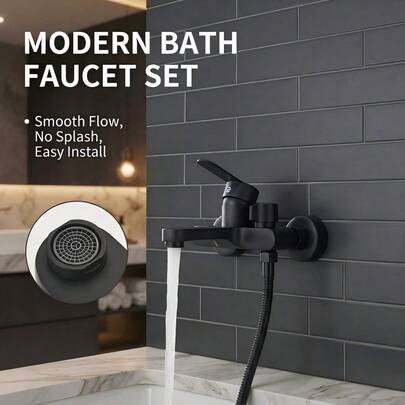 1pc Matte Black Wall Mounted Bathtub Shower Faucet, 2-In-1 Dual Function Bathroom Mixer Valve With Rotary Diverter Switch, Single Handle Hot And Cold Water Mixing Tap For Shower Head & Tub Spout