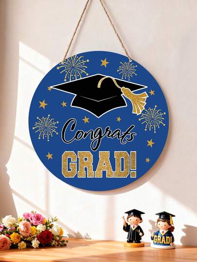 1pc 2026 Graduation Wooden Wreath Arch Backdrop, With Mortarboard Hat Pattern, Suitable For Graduation Ceremony Party, Porch Decor And Accents