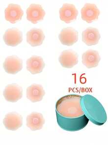 2/8/16pcs Reusable Women Nipple Covers Invisible Breast Petals With Travel Storage Box - Pink - View 10