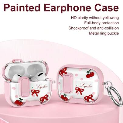 1PC Pink Flower & Ribbon Cherry TPU Anti-Drop Case Bluetooth Earphone Shell Protection Cover Compatible With AirPods Pro/Pro 2/Pro 3/4th Generation Gift For Women