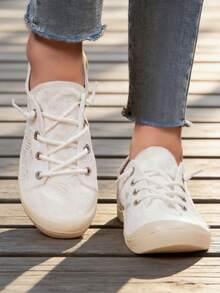 Zapatos casuales cómodos y transpirables con encaje para mujer - Blanco - Ver 3
