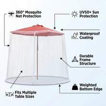 Center Pole Umbrella With Mosquito Net, 2-In-1 Waterproof Windproof Patio Sun Shade Shelter With Mesh Canopy For Garden Backyard Camping Beach - Sun Protection Umbrella With Netting - 白色 - 查看 4