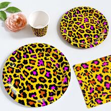 Bộ đĩa, khăn ăn và cốc dùng một lần in họa tiết da báo màu tím và cam, phục vụ 10 người, đồ dùng tiệc tùng bằng giấy dùng một lần, thích hợp cho sinh nhật, đám cưới, tiệc tùng, dã ngoại gia đình. - Xem 4