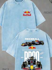 2026 Summer Tops RB20 Unisex Racing-Themed Heavyweight Cotton Tee - Car T-Shirt, Printed With Oracle  RB20 F1 Racing Pattern -F1 Tee, Streetwear, 230G Washed Cotton Double-Sided Printed T-Shirt, Ideal Choice For Racing Enthusiasts, Oracle T-Shirt, Suitable For Door Sports And Daily Wear, Men Gifts,Y2k ClothesLoose And Comfortableshirt - 薄荷藍 - 查看 6