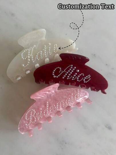 1pc Customized Rhinestone Hair Claw, Personalized Name Engraved Hair Clip, Women's Fashion Marble Texture Elegant Hair Accessory, Customized Name Hair Clip, Unique Bridesmaid Party Gift, Valentine's Day Gift, Women Hair Accessory