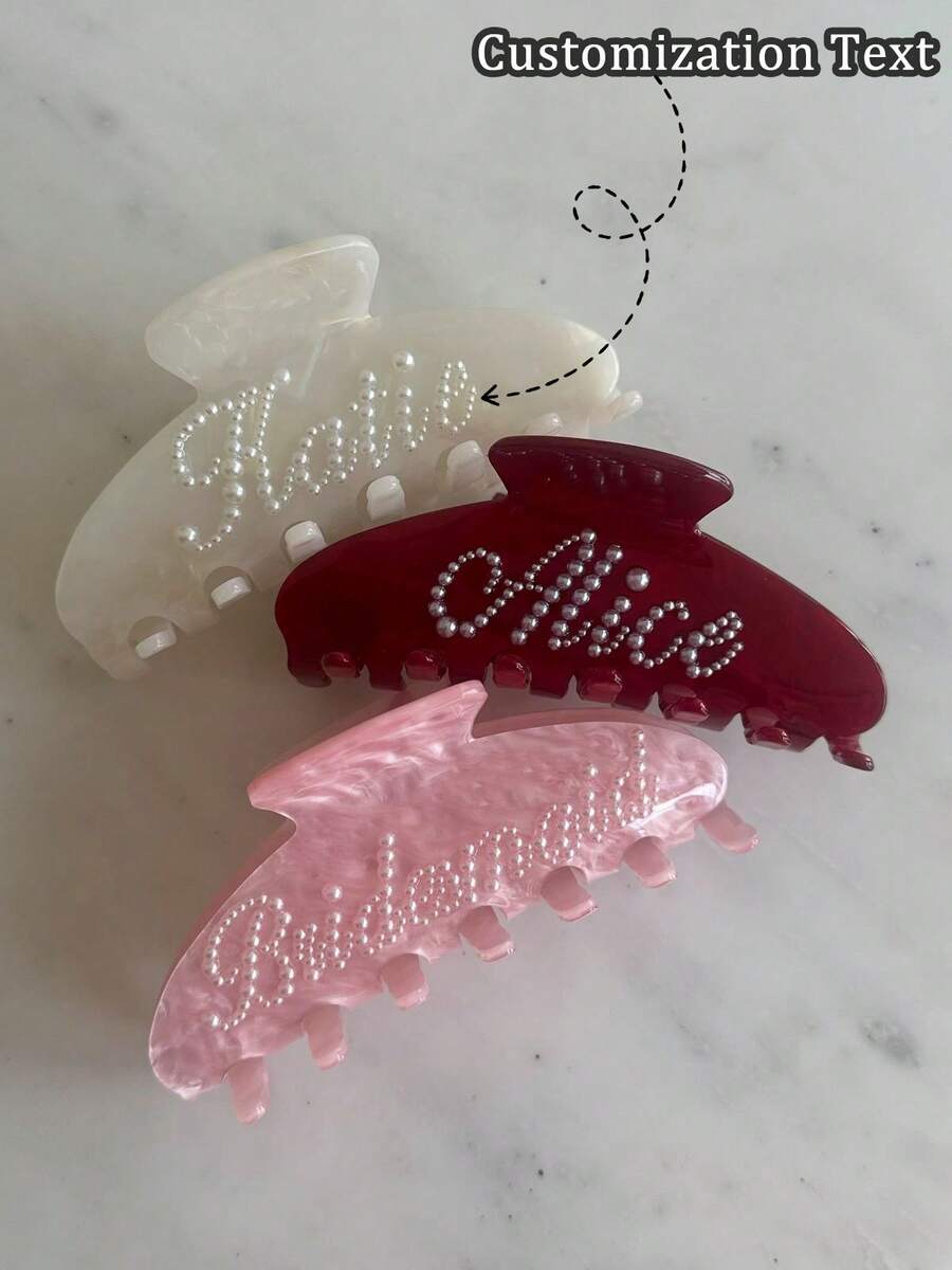1个定制水钻发爪，个性化刻字发夹，女士时尚大理石纹理优雅发饰，定制名字发夹，独特伴娘派对礼物，情人节礼物，女士发饰 - 彩色 - 查看 1
