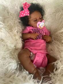 Rebirth Doll 3D High Color Black Skin Curled Hair Girl 20 Inch Vinyl Body Baby Doll Accessories Pink Clothes Set Suitable For Children Over 3 Years Old - Multicolor - View 3