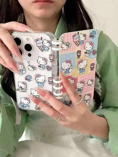 SANRIO Funda de teléfono con parches de gato KT para iPhone 17/16 Pro Max/15, Apple 13/14 Notebook, 12 Book, 11 para mujeres