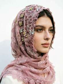 1 pezzo Scialle in pizzo di poliestere di alta qualità, con doppio strato, fatto a mano, adatto per matrimoni e tutte le stagioni - nero - Visualizzare 12