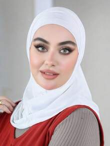 1pc Hijab Cap, Women's Middle Eastern Arabic Dubai Turkish Muslim Solid Color Classic Minimalist Casual Elegant Humble Modal Silk Soft Breathable Comfortable Long Brim 2-In-1 Scarf Turban Hijab Cap, Suitable For Daily Life, Festivals, Gatherings, Worship - Multicolor - View 5