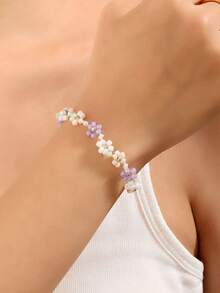 Exquisite Spring Letter Series Floral Beaded Bracelet, High-Quality Niche Design Elegant Bracelet - Multicolor - View 1
