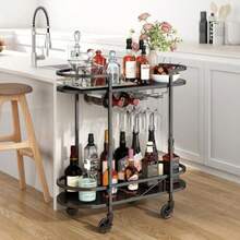 GILLAS Carrito de Servicio con Ruedas Carrito de Bar para Hogar Carrito de Vino de 2 Niveles Cantina Bar Mueble para Casa Carrito de Almacenamiento de Metal para Cafe Bufetera Comedor Cocina  855594 - como en la foto - Ver 2