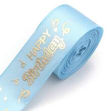 5 Yards/Roll English Foil Print Polyester Ribbon 1 Inch Wide, "Happy Birthday" Floral Birthday Party Colorful Packaging Decoration Ribbon, Cake Gift Box Scrapbooking - English Ribbon - View 10
