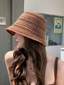 新款夏季镂空渔夫帽，透气百搭，休闲百搭，显脸型，适合外出、聚会、户外穿着、装饰，可折叠 - A - 查看 4