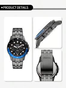 Đồng hồ Fossil nam, máy quartz, vỏ thép không gỉ, ba kim, mặt kính. - Đen + xanh đậm - Xem 5