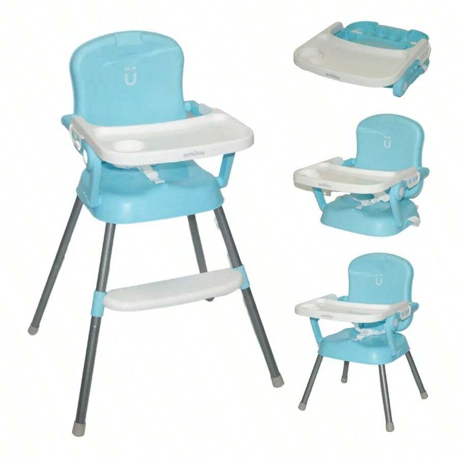 Silla Periquera Alta 3 en 1 para Bebé, Plegable y Portátil, Color Gris, Segura y Práctica - azul claro - Ver 1