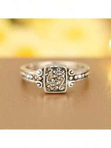 1pc Vintage Carved Flower Decor Women's Ring For Party, Festival, Casual Wear, Daily Wear Jewelry Valentines,Mom,Mother,Mother's Day,Gift TEDH CDNU - Bạc - Xem 5
