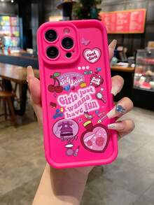 1 chiếc ốp lưng điện thoại màu trắng họa tiết graffiti cô gái hồng retro sáng tạo, bảo vệ toàn diện với các đường cắt chính xác cho iPhone 17 Air/17 Pro Max/17/16 Plus/15/14/13/12/11/XSM/XR/7/8 - Màu Hồng Tươi - Xem 1