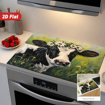 1pc Rustic Style Bison Pattern Kitchen Stove Mat, Vintage Wood Grain Design, Adds A Warm Feel To Your Home. Unique Artistic Decoration, Making Your Cooking Space More Personally Charming.