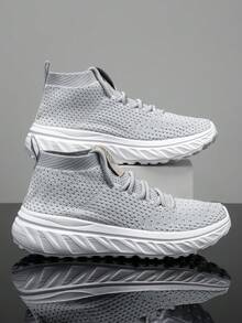 Men's High-Top Retro British Style Hiking Casual Shoes - 4-Season Outdoor/Urban Sports Shoes, Wide-Fit Big Head Shoes, Round Toe Geometric Anti-Slip Design - Suitable For Hiking, Business And Daily Wear - Grey - View 3