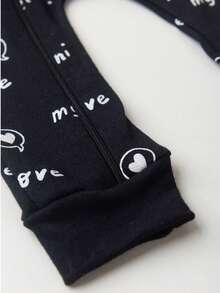 Baby Jumpsuit In Printed Suedine Fabric With Zipper (Newborn/Small/Medium/Large) - Black - View 3