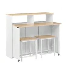 Kitchen Island With Wheels, Extendable Dining Table With Chairs, Sideboard With Ample Storage Space, Ideal For Kitchen And Dining Room As A Sideboard (White) - White - View 10