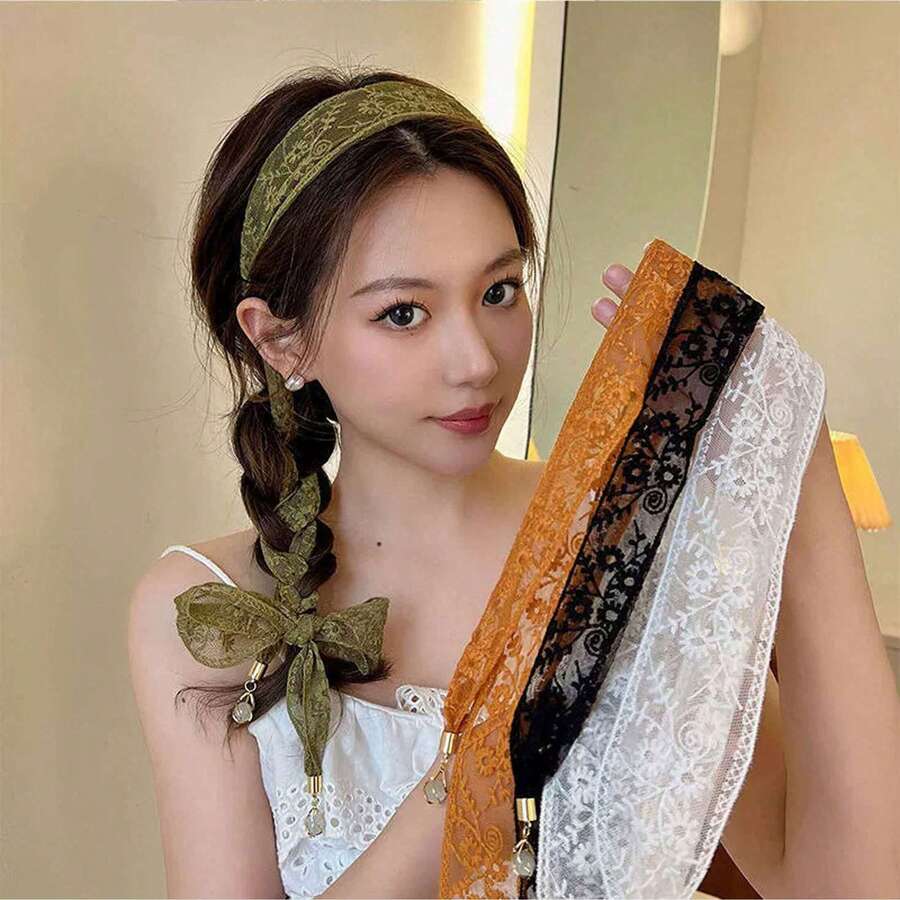 1件蕾丝腰带、发带、丝带装饰围巾、窄长吊坠项链围巾夏季发饰沙滩发带 - 彩色 - 查看 1