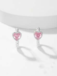 1 Đôi bông tai bạc S925 kiểu dáng tối giản hình trái tim màu hồng đính đá Zirconia, quà tặng lý tưởng cho kỳ nghỉ và hẹn hò dành cho nữ. - Vàng - Xem 4