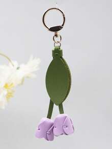 Tulip Handmade Leather Goods, Flower Bag Pendant, Keychain, Homemade Hand Sewn Car Key Pendant Floral Bridesmaid Gifts - 粉色 - 查看 6