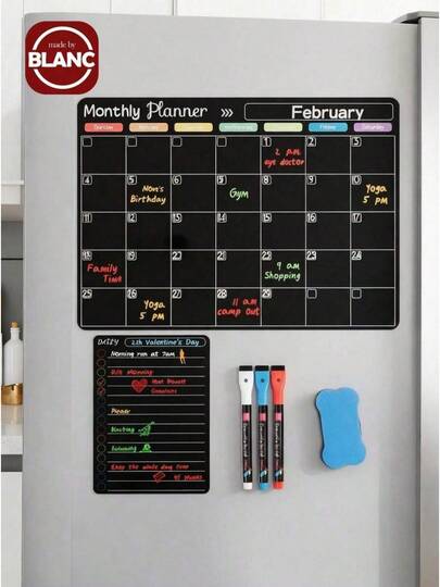 Magnetic Erasable Refrigerator Calendar, Monthly Meal Planner And Today's Menu Whiteboard, 2pcs Fridge Chalkboard, Suitable Kitchen Office, Includes 3 Marker Pens And 1 Eraser