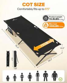 Adults Sleeping Camping Cot With Side Pockets And Storage Bag, 78.3"X28.7"X14.6" Comfort Travel Guest Bed, Easy Assembly, 330 Lbs Weight Capacity - Blue - View 11
