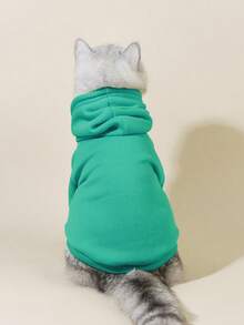 1pc Dopamine Color Series Solid Basic Warm Comfortable Hoodie Suitable For Cats And Dogs, Indoor And Outdoor - Mint Green - View 5
