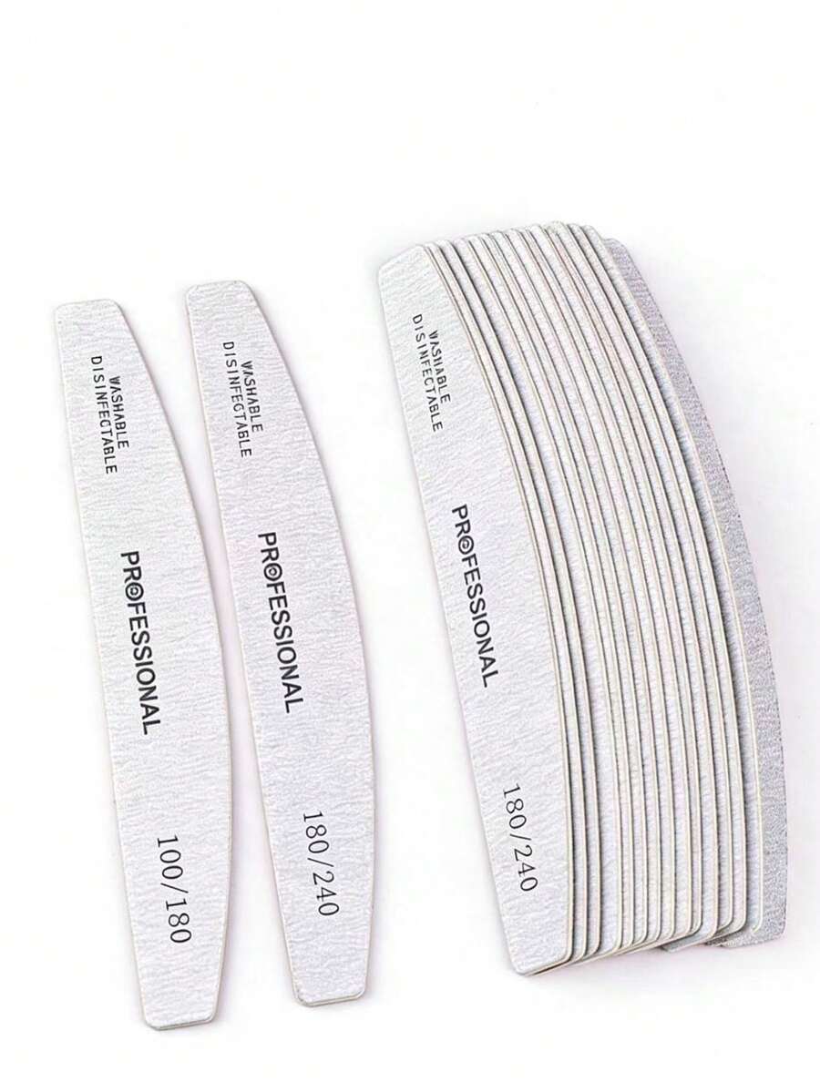 7件套灰色指甲锉半月形细锉100/180目木质美甲工具 - 淺灰色 - 查看 1