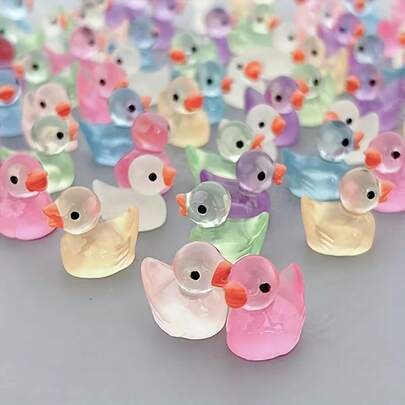 10/20/50/100-Piece Set Of Cartoon Glow-In-The-Dark Mini Resin Ducks; Mini Landscape Animal Craft Materials; Cute Handmade Ornaments/Resin Figurines – Creative Desk And Home Decor Gifts – Assorted Cute Glow-In-The-Dark Animal Models – Desk Ornaments, Anime Character Figurines – Ideal Birthday Or Festive Gifts – Home Decor – Multi-Coloured DIY Garden, Aquarium And Room Decorations