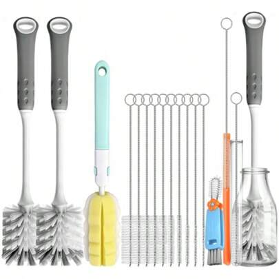 Bottle Cleaning Brushes 14Pcs Bottle  Cleaner Set Long Andle Bottle Es Sponge Es 3-In-1 Water Bottle Cleaner Es And Straw Es  Water Bott Cups And Straws Cleaning