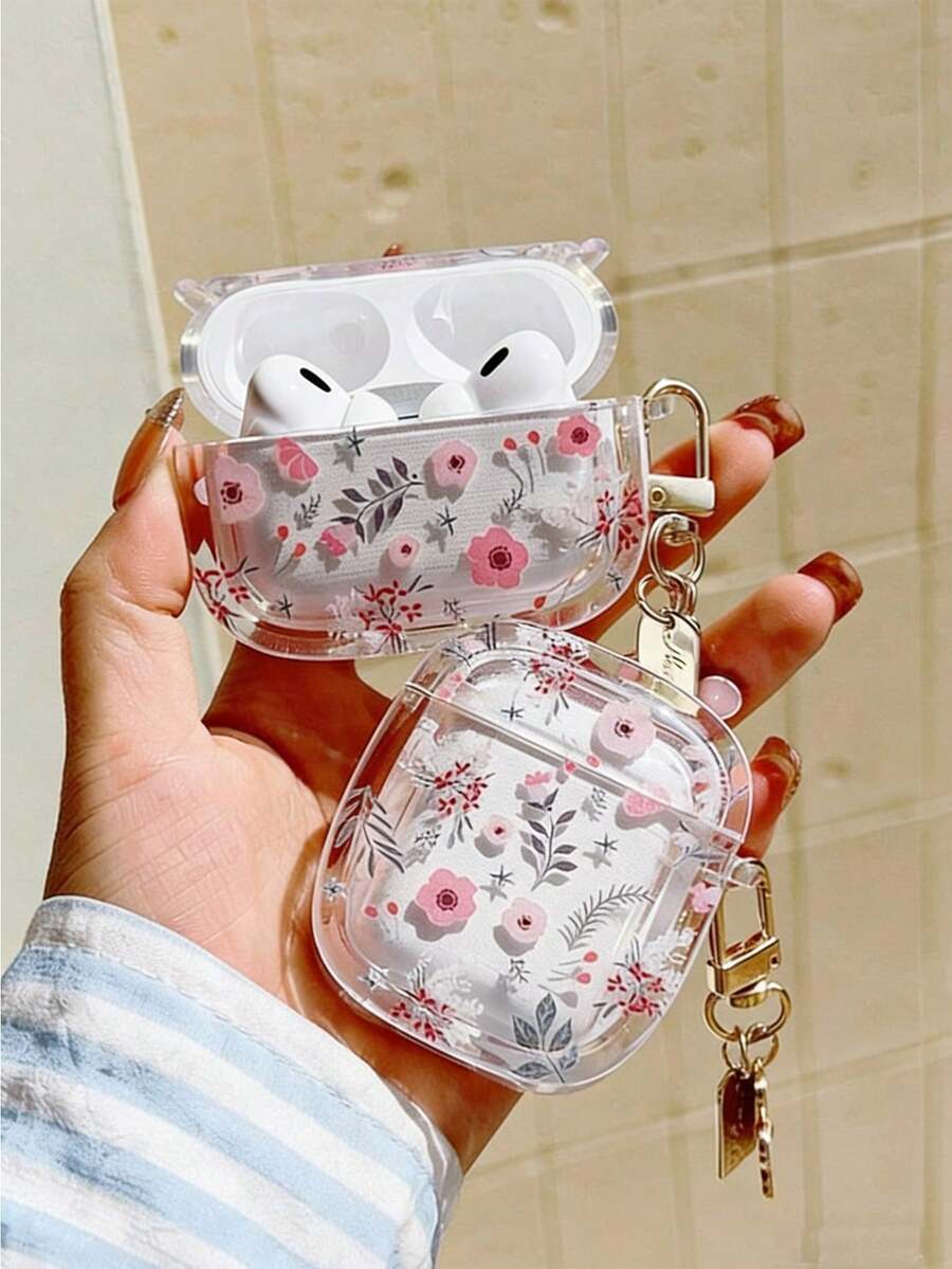 Rounded Ditsy Floral Compatible With AirPods 3 Bluetooth Earphone Protective Case, Minimalist Girly Case Compatible With Airpods 4/2, Pro 2 - Dusty Pink - View 1