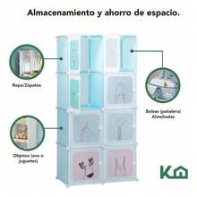 Armario De Plastico Closet Organizador Portatil Multi 8 Cubos Para Niños Multifunción Color Rosa Gabinete Organizador Portátil Estantes De Almacenamiento Guardarropa Ropero Diy Armable - Azul - Ver 7