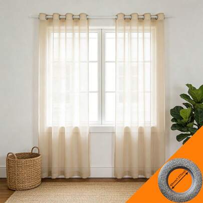 2Pcs Minimalist Solid Sheer Curtain, Semi-Sheer Voile Curtain For Living Room & Bedroom