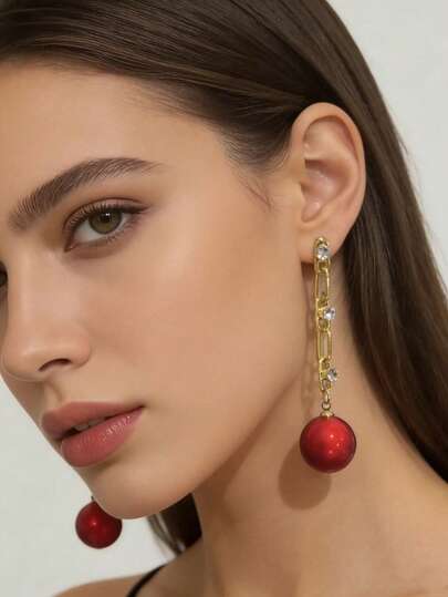 1对几何红色耳环