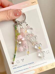 1 pieza Encantador Llavero/Colgante de teléfono con cuentas hecho a mano con decoración de borla de Lirio del Valle, estilo Ins - Multicolor - Ver 1