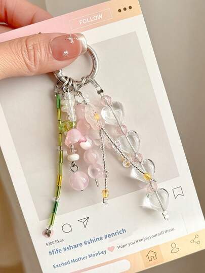 1 chiếc móc khóa hình hoa linh lan tinh tế, mặt dây chuyền móc điện thoại/móc chìa khóa đính hạt thủ công, trang trí tua rua dễ thương, phong cách .