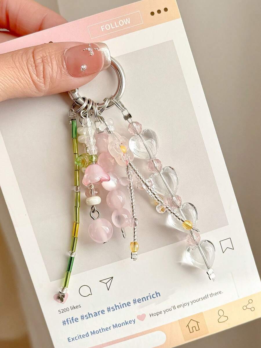 1 pieza Encantador Llavero/Colgante de teléfono con cuentas hecho a mano con decoración de borla de Lirio del Valle, estilo Ins - Multicolor - Ver 1