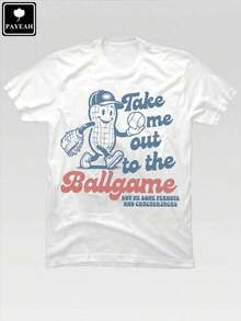 Camisetas de verano para mujer, camiseta gráfica de algodón "Take Me Out To The Ball Game", camiseta divertida de béisbol, camiseta de algodón grueso Y2K, tallas grandes, tallas para hombre de la S a la 5XL, camiseta de algodón de verano - Blanco - Ver 3