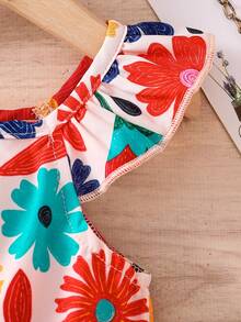 1pc Baby Girls' Summer Sleeveless Thin Dress, Baby Girl Floral Print Elastic Waist Backless Sundress, Cute Bohemian Vintage Floral Lace Trim Casual Dress, Newborn 1st Birthday Gift, Soft Breathable, 0-1-2-3 Years, 6-9 Months, Suitable For Outdoor, Casual, Party, Holiday - Multicolor - View 5