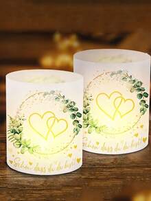 6 pièces/1 pièce Décoration de lanterne de mariage - Porte-bougie romantique avec couronne d'eucalyptus et motif en forme de cœur; Convient pour la fête des mères, le mariage, l'anniversaire, la remise des diplômes, la fête à thème, l'anniversaire de mariage et l'enterrement de vie de jeune fille - Taille unique - Voir 2